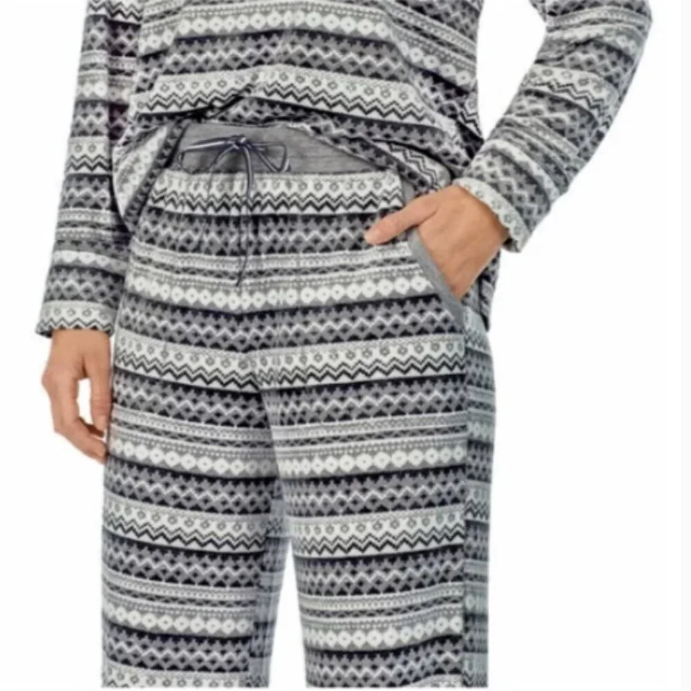 Nautica Ladies 2-piece Soft Fleece‎ Pajamas Set, Gray Fair-Isle XS #340M